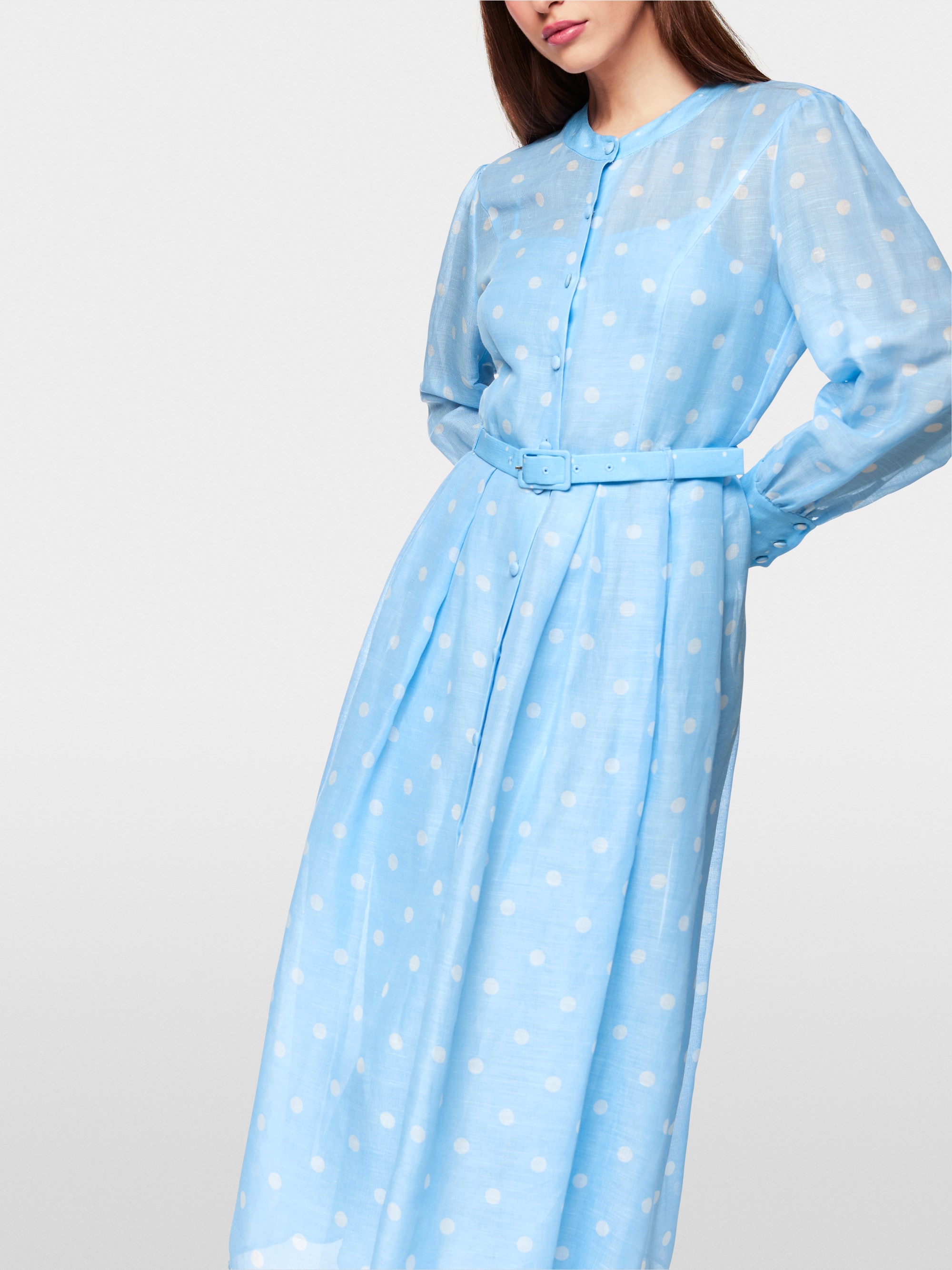 Marc-Cain Long silk and linen polka dot dress