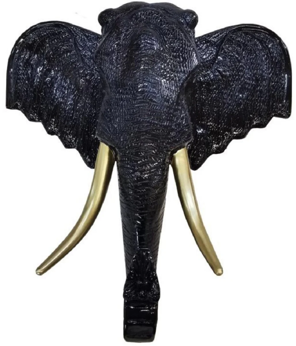 Casa Padrino escultura decorativa de pared de lujo cabeza de elefante negro / oro 105 x 48 x A. 107 cm - Escultura decorativa de pared XXL - Figura decorativa de pared XXL