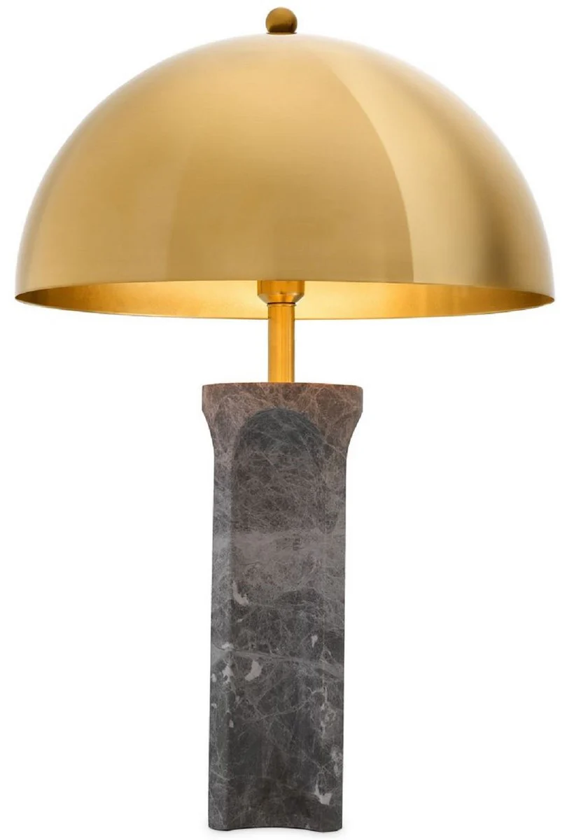 Casa Padrino lámpara de mesa de lujo gris / latón antiguo Ø 50 x A. 76 cm - Lámpara de escritorio moderna de mármol con pantalla redonda de metal - Luces de Lujo