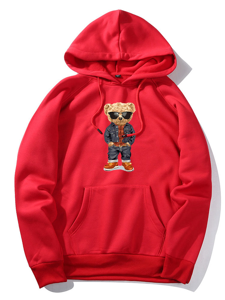 Denim Bear Print Hoodie