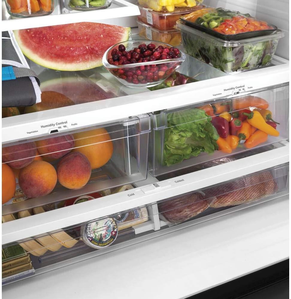 GE GNE27JYMFS 36 French Door Refrigerator with 27 cu. ft. Total Capacity Energy Star LED Lighting Internal Water Dispenser Spill-Proof Shelves in Fingerprint Resistant Stainless Steel