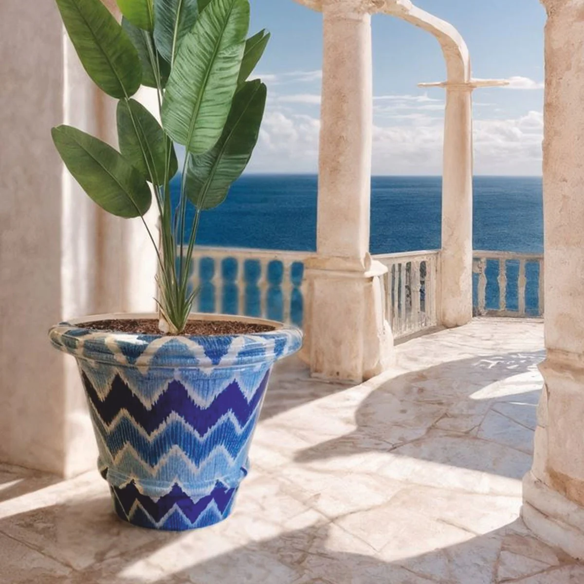 Casa Padrino maceta de cer¨¢mica de lujo azul / blanco ? 79 x A. 63 cm - Decoraci¨®n de jard¨ªn