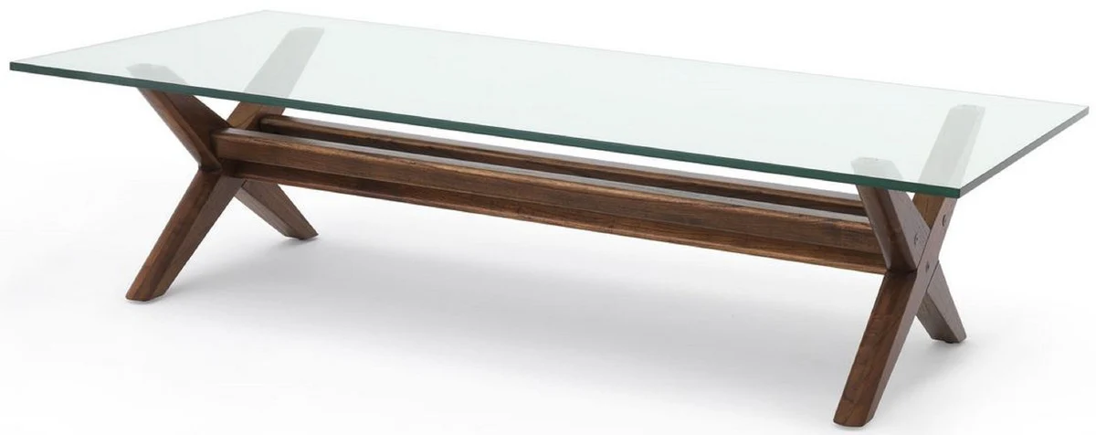 Casa Padrino mesa de centro de lujo marr¨®n 160 x 80 x A. 40,5 cm - Mesa de sal¨®n rectangular de madera maciza con tapa de vidrio - Muebles de sal¨®n de lujo