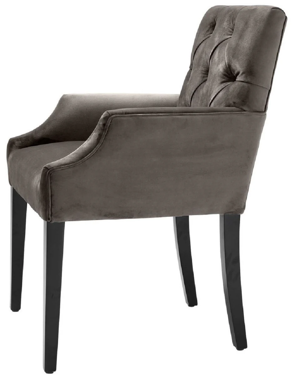 Casa Padrino silla de comedor de lujo con reposabrazos gris / negro 63 x 65 x A. 90 cm - Silla de Cocina Chesterfield con Terciopelo Fino - Muebles de Comedor de Lujo