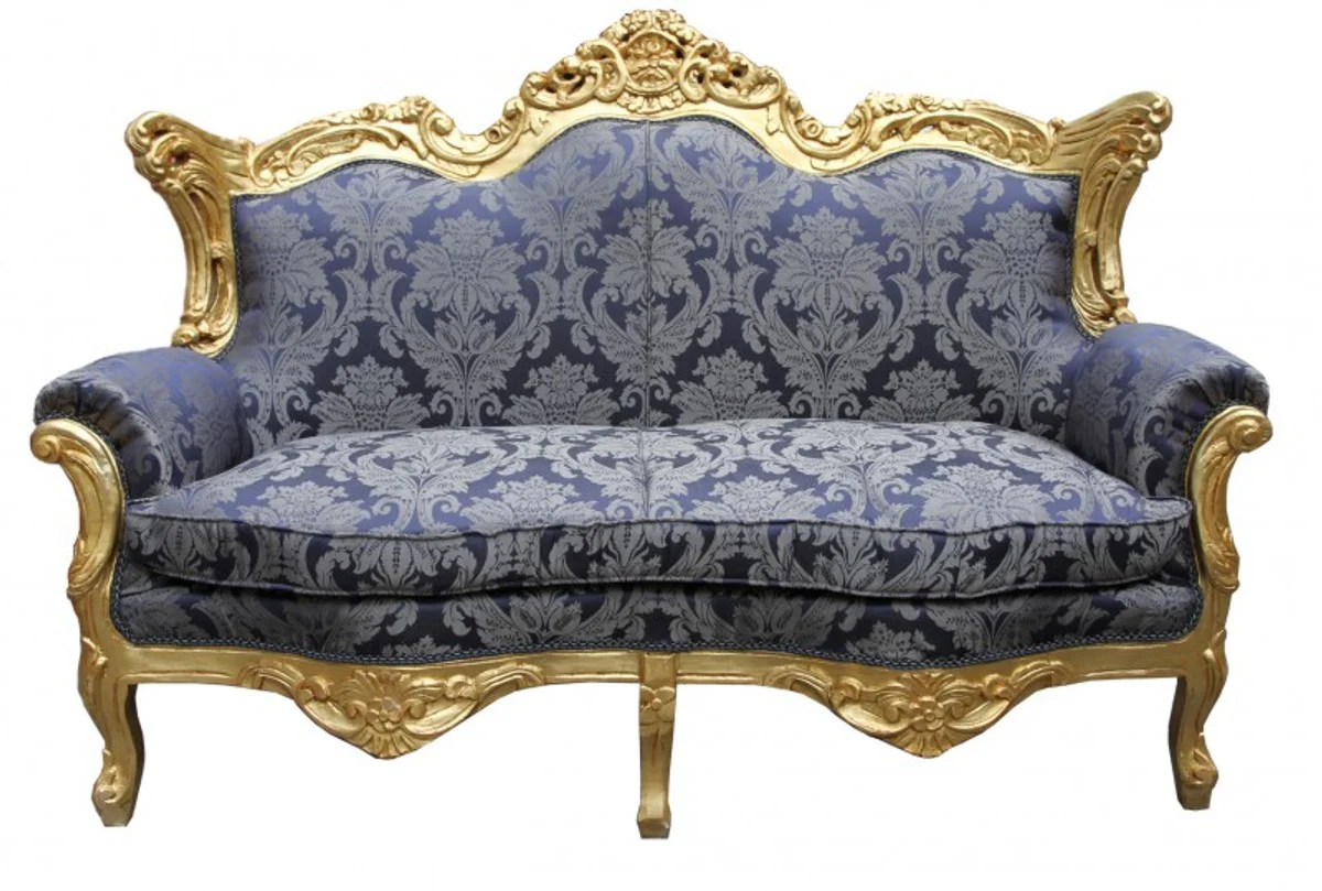 Casa Padrino Baroque master 2 seater Royal Blue Pattern / Gold 2Mod - living room couch furniture Lounge