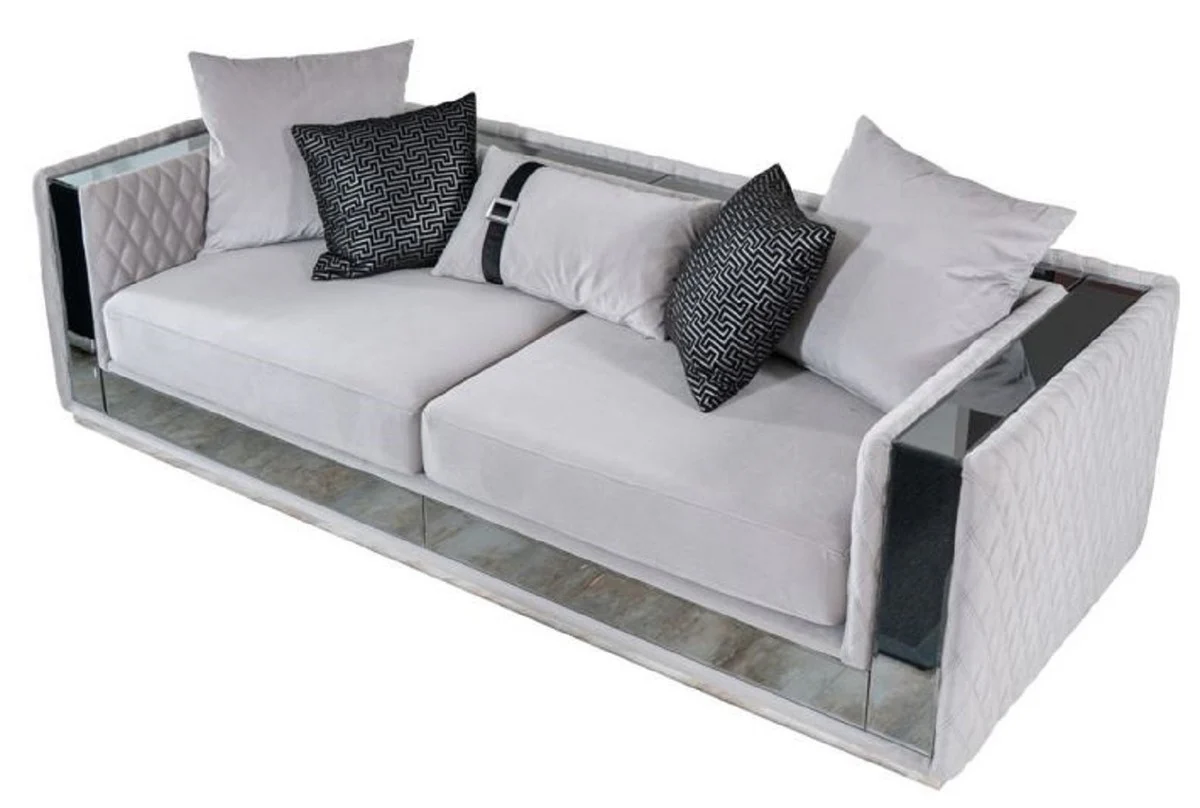 Casa Padrino sof¨¢ de lujo de 3 plazas gris claro / plata 220 x 90 x A. 70 cm - Sof¨¢ de sal¨®n con espejo - Sof¨¢ de hotel - Muebles de sal¨®n - Muebles de hotel - Muebles de lujo