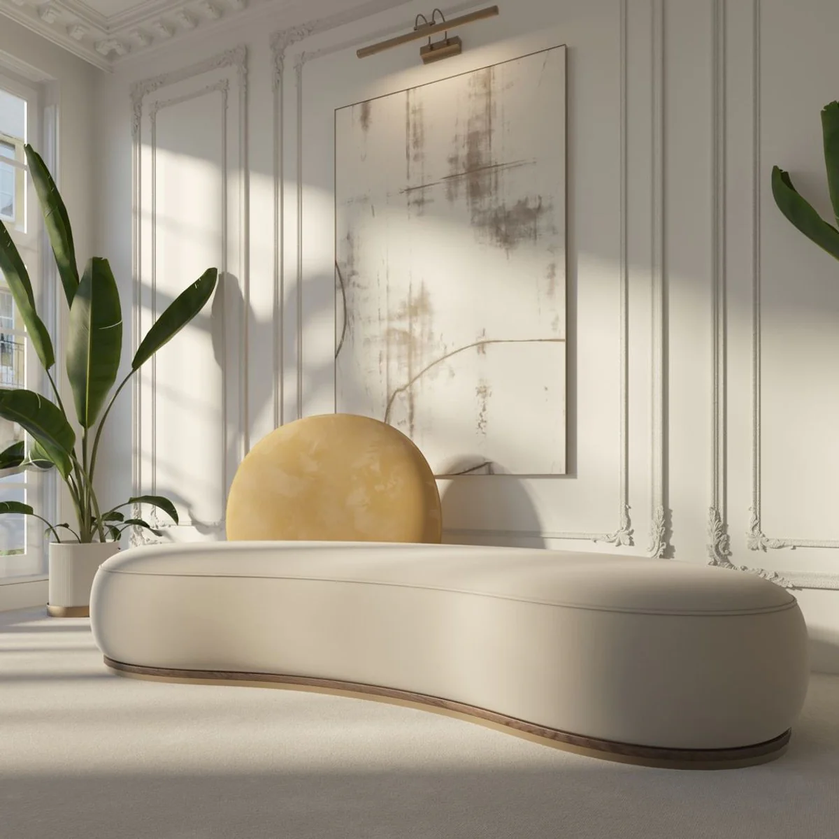 Casa Padrino sof¨¢ de terciopelo de lujo gris / beige / marr¨®n / lat¨®n 230 x 100 x A. 86 cm - Sof¨¢ de sal¨®n curvo - Sof¨¢ de hotel - Muebles de sal¨®n - Muebles de hotel - Muebles de lujo