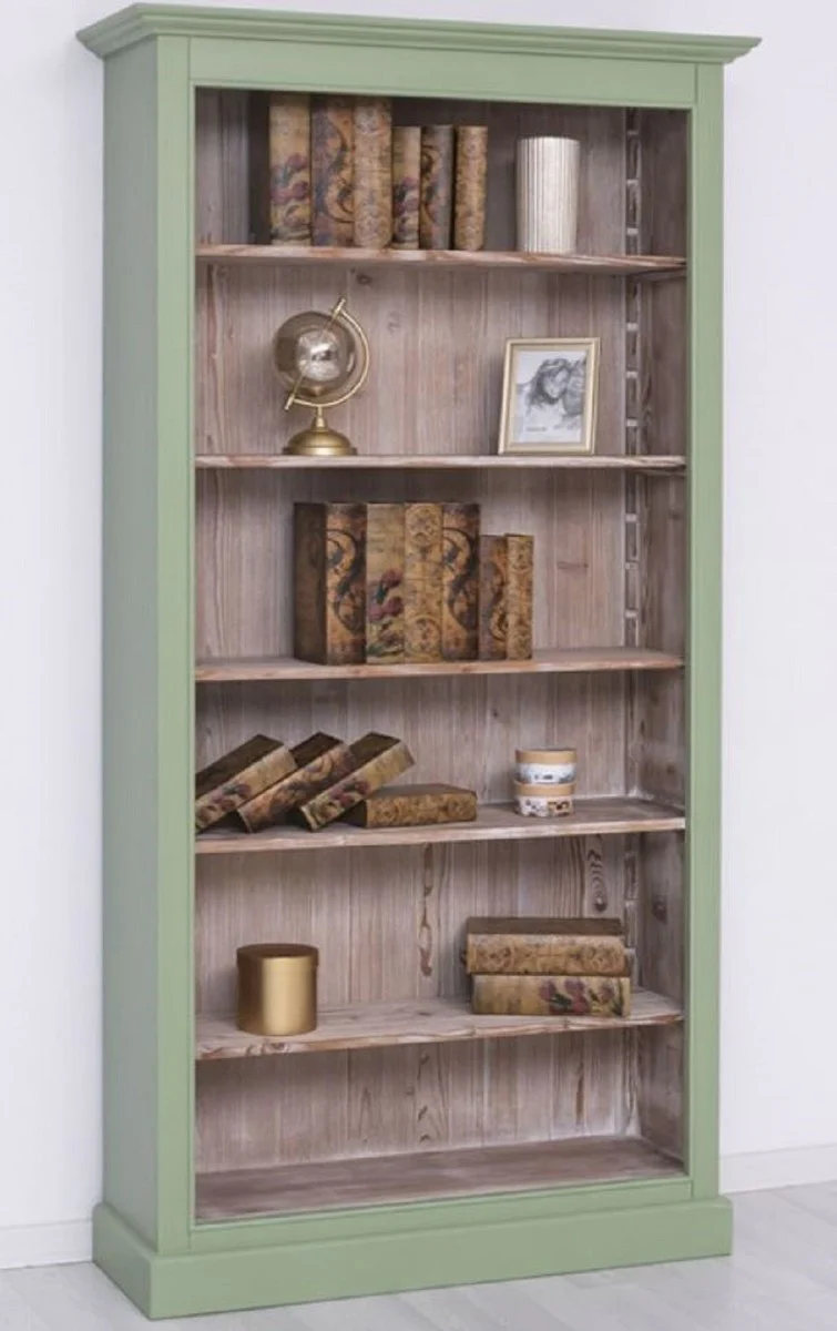 Casa Padrino armario de libros de estilo campestre verde / natural 110 x 39 x A. 210 cm - Armario de Sala de Estar de Madera Maciza - Armario de Oficina - Muebles de Estilo Campestre