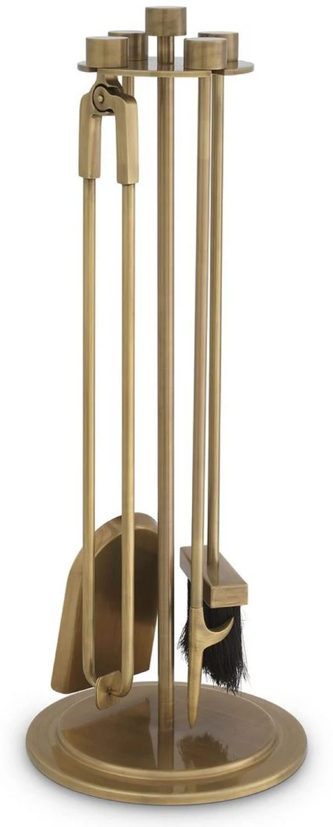 Casa Padrino conjunto de chimenea de lujo lat¨®n vintage ? 27,5 x A. 71 cm - Conjunto de chimenea de 4 piezas con soporte - Accesorios para Chimenea