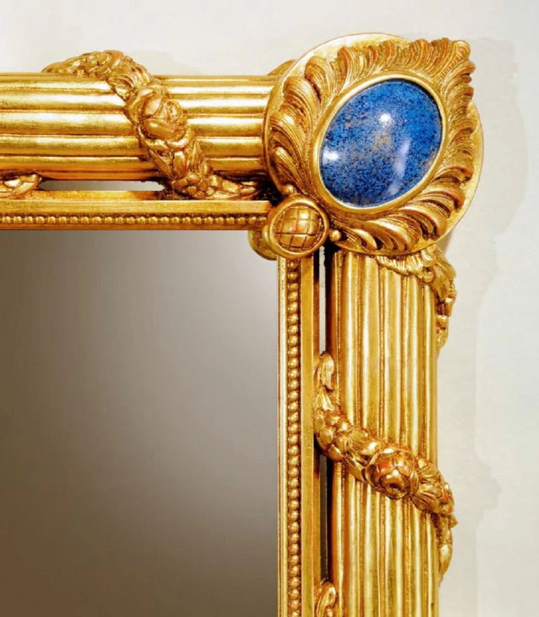 Casa Padrino espejo barroco de lujo oro / azul - Magn¨ªfico espejo de pared de madera maciza de estilo barroco - Muebles Barrocos - Calidad de Lujo - Hecho en Italia
