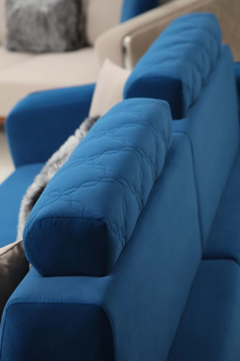 Casa Padrino sof¨¢ de sal¨®n de lujo con respaldo ajustable azul / marr¨®n / plata 225 x 95 x A. 89 cm - Muebles de sal¨®n de lujo