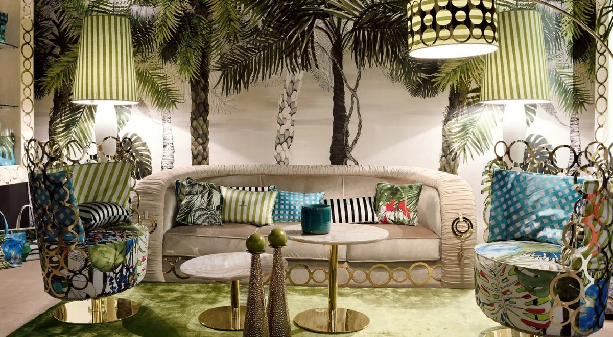 Casa Padrino Sof¨¢ de Lujo con Adornos de Metal Beige / Oro 260 x 103 x A. 80 cm - Muebles de Sal¨®n y Hotel de Lujo - Calidad Primera - Hecho en Italia