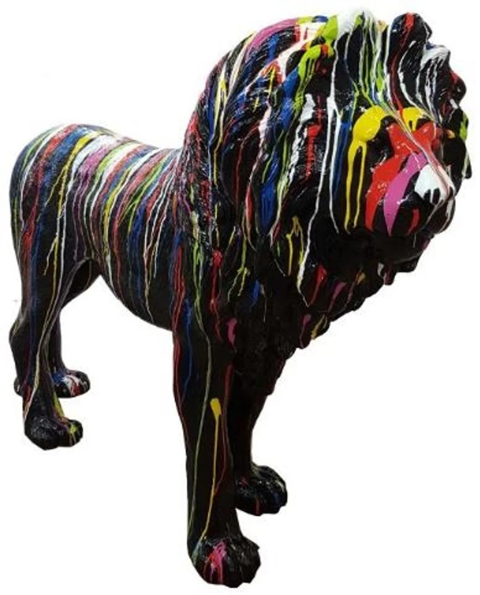 Casa Padrino decoración de diseño león negro / multicolor 190 x A. 140 cm - Gran escultura de tamaño natural - Decoración de Jardín