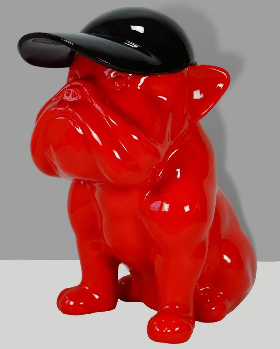 Casa Padrino escultura decorativa XXL de lujo perro bulldog rojo / negro A. 100 cm - Figura decorativa grande - Decoraci¨®n de sal¨®n XXL - Decoraci¨®n de jard¨ªn XXL