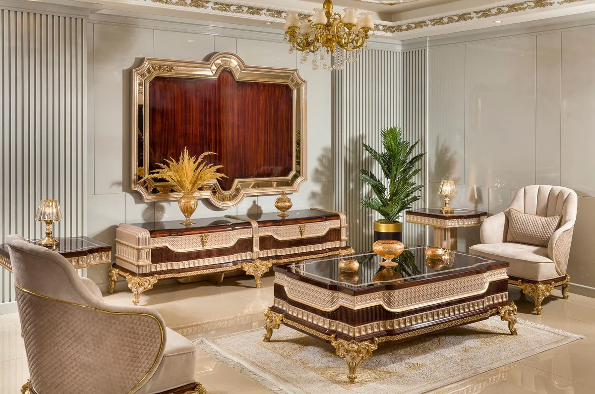 Casa Padrino mesa de centro barroco de lujo marr¨®n oscuro / gris / oro 156 cm - Muebles barrocos