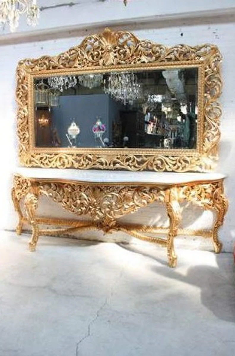 Huge Casa Padrino baroque mirror console Gold with white marble top - luxury living room furniture console Huge Casa Padrino baroque mirror console Gold with black marble top - luxury living room furniture console Sppiegel