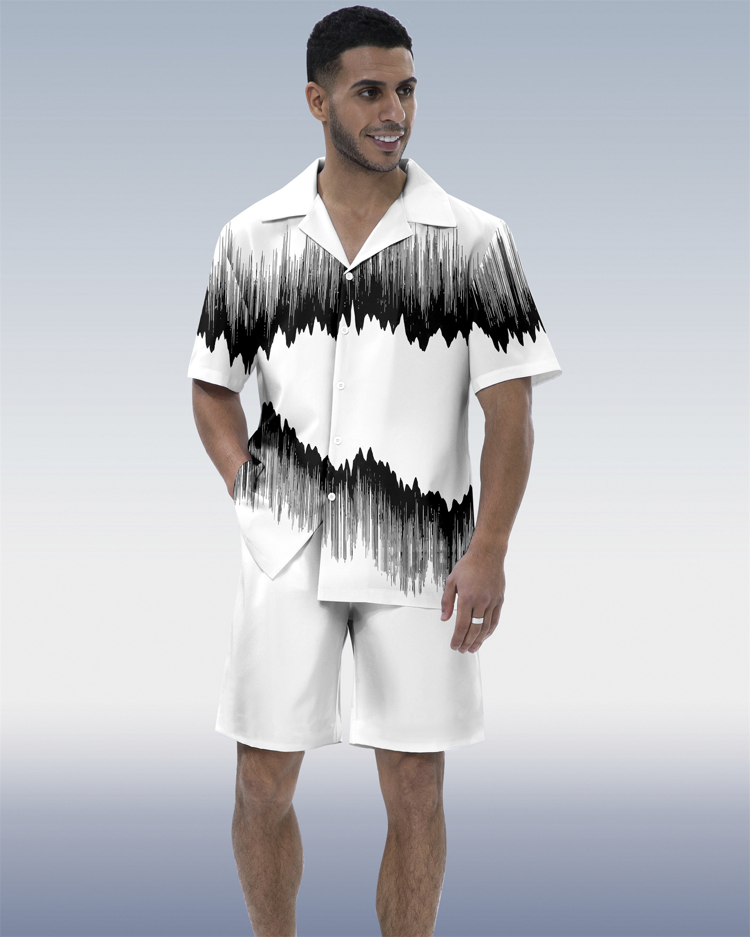 Suitmens Men's Abstract Art Contrast Geometric  Print Short Sleeve Set 137