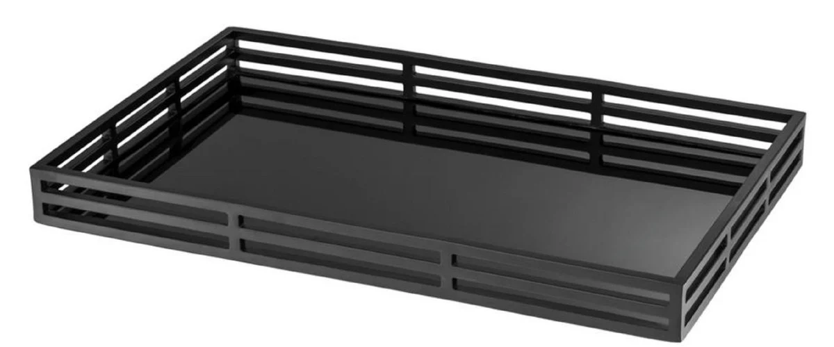 Casa Padrino bandeja de servicio de lujo negro mate / negro 56 x 36 x H. 5 cm - Bandeja de Acero Inoxidable con Espejo Negro
