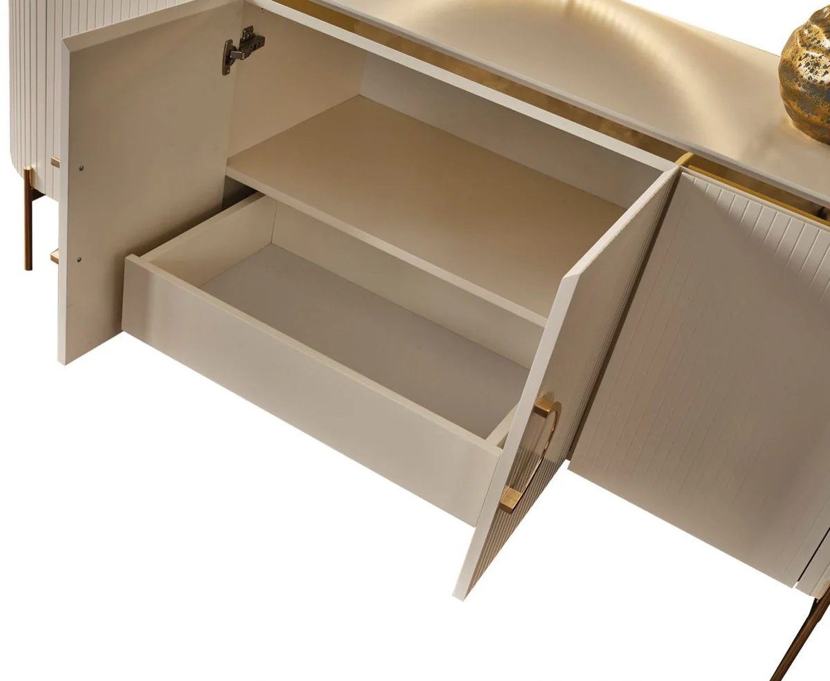 Casa Padrino aparador de lujo blanco / oro 210 x 52 x A. 78 cm - Mueble de madera maciza noble con 4 puertas - Muebles de Lujo