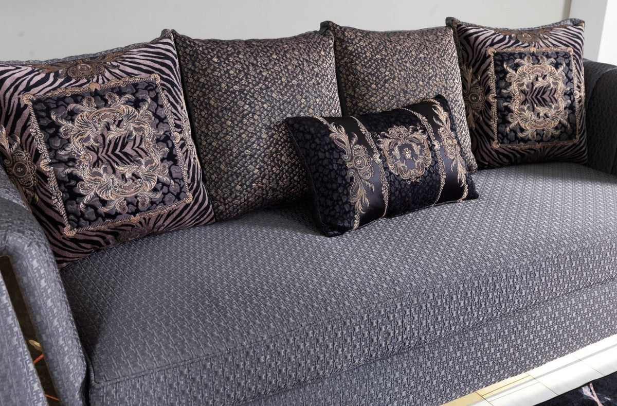 Casa Padrino sof¨¢ de sala de estar de lujo con cojines decorativos p¨²rpura / oro 240 x 92 x A. 78 cm - Muebles de sal¨®n de lujo