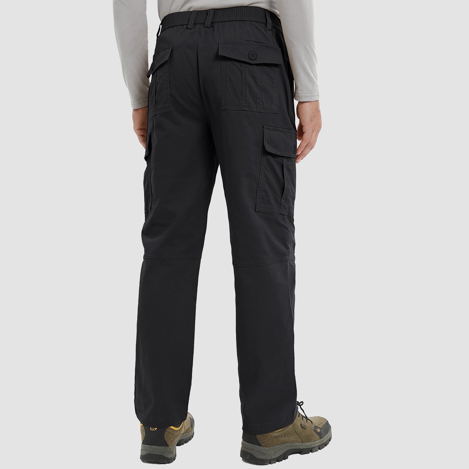 Men's Outdoor Cargo Pants Straight Fit with 6 Pockets Elastic Waist Fishing Travel Work Pants