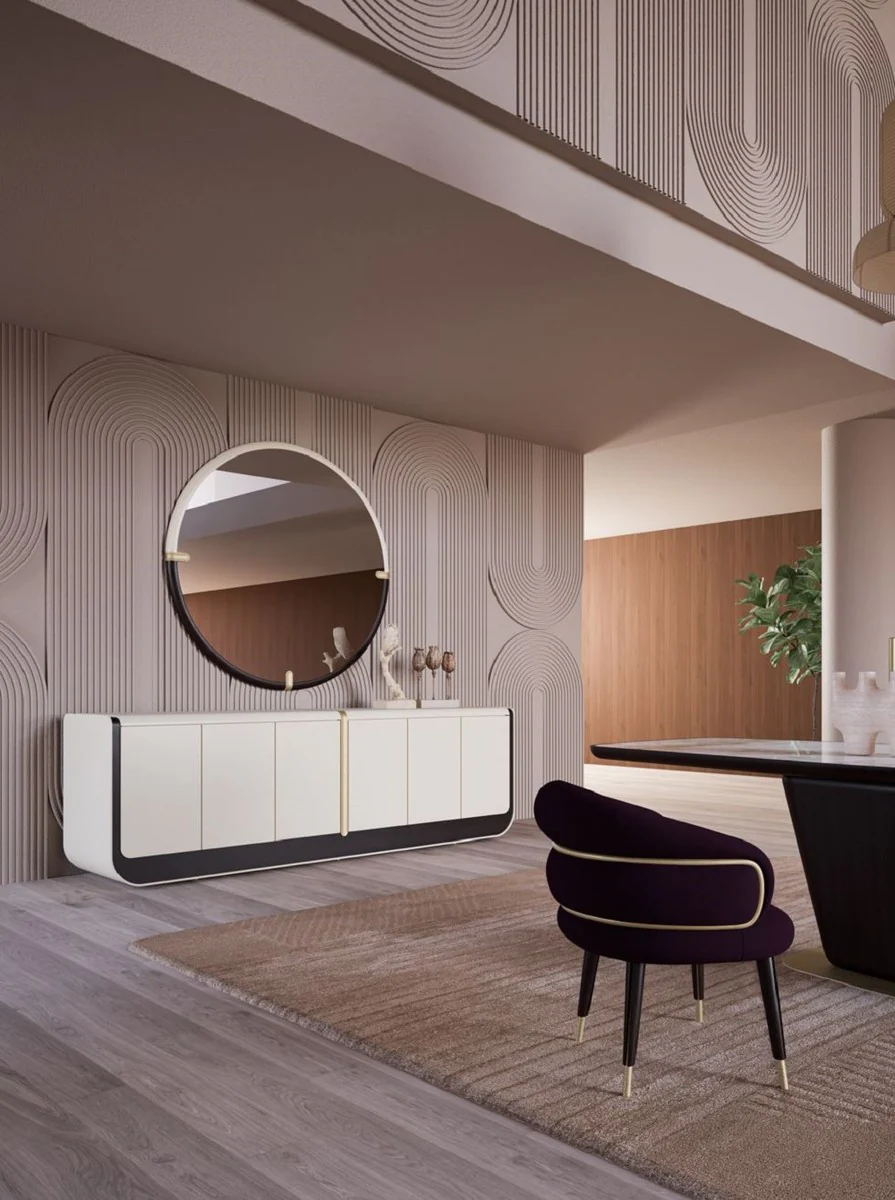 Casa Padrino aparador de lujo crema / negro / beige 260 x 60 x A. 75 cm - Armario de madera maciza con 6 puertas - Muebles de comedor - Muebles de lujo - Interiores de lujo