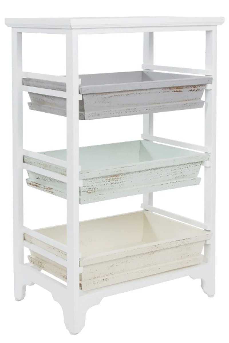 Casa Padrino Armario Estilo Rural Blanco / Multicolor 54 x 32 x H. 86 cm - Estante Shabby Chic Hecho a Mano con 3 Compartimentos