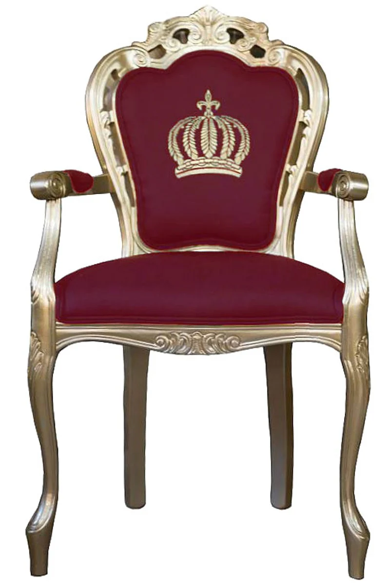 Pomp??s by Casa Padrino luxury baroque dining chair with armrests burgundy / gold - Pomp??s baroque chair designed by Harald Gl??ckler
