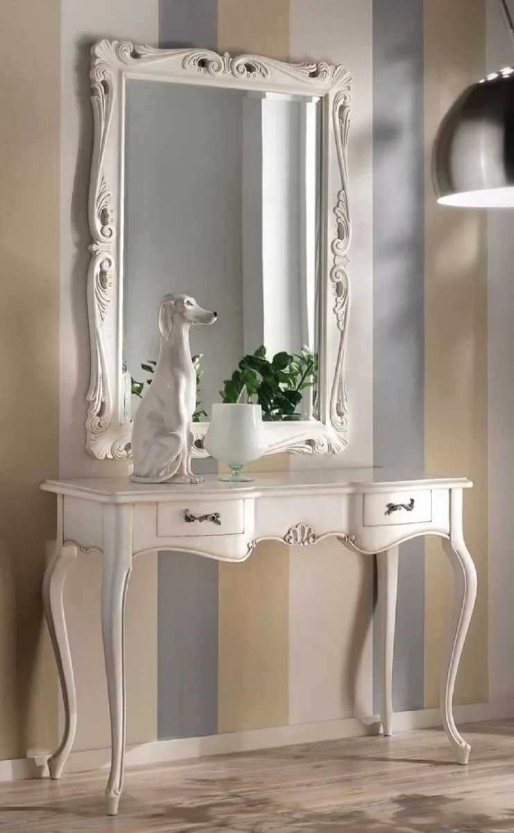 Casa Padrino consola de espejo barroco de lujo blanco - Magn¨ªfica consola barroco con espejo de pared - Muebles Barrocos de Hotel y Castillo - Calidad de Lujo - Hecho en Italia