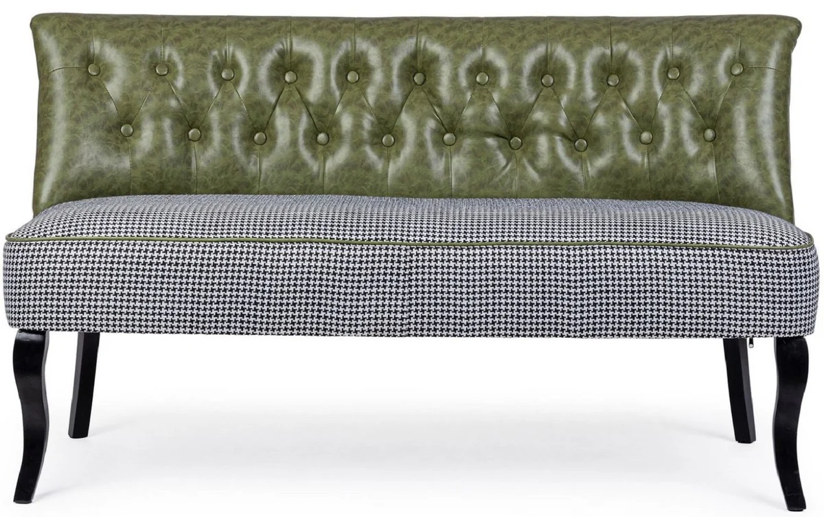 Casa Padrino sof¨¢ Chesterfield de lujo en cuero artificial verde oscuro / blanco / negro 136 x 66 x A. 76 cm - Sof¨¢ de sal¨®n - Muebles de sal¨®n - Muebles Chesterfield - Muebles de lujo