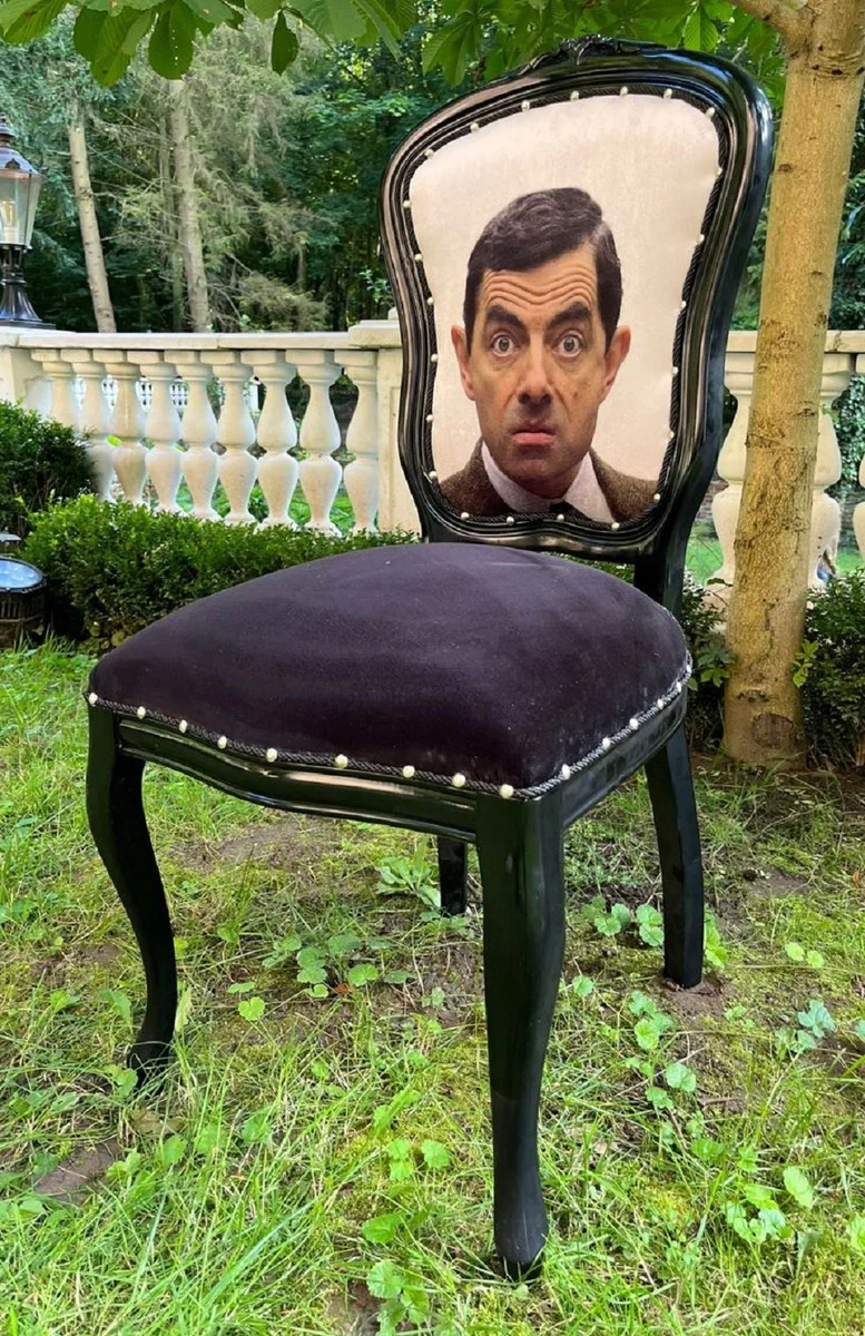 Casa Padrino silla de comedor barroco de lujo diseño caricatura / negro - Muebles de comedor barrocos