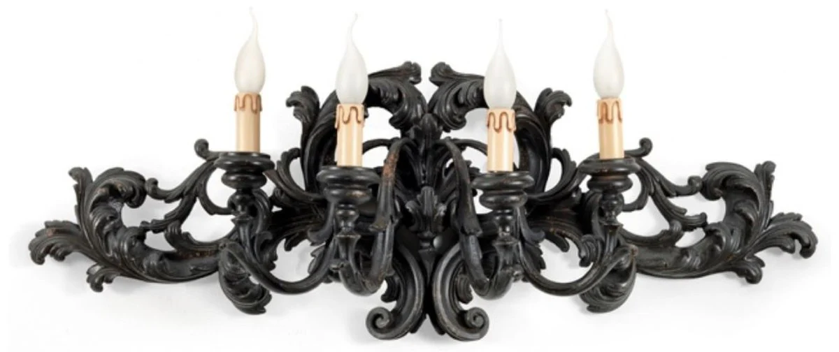 Casa Padrino l¨¢mpara de pared doble barroco de lujo negro antiguo 91 cm - Hecho en Italia