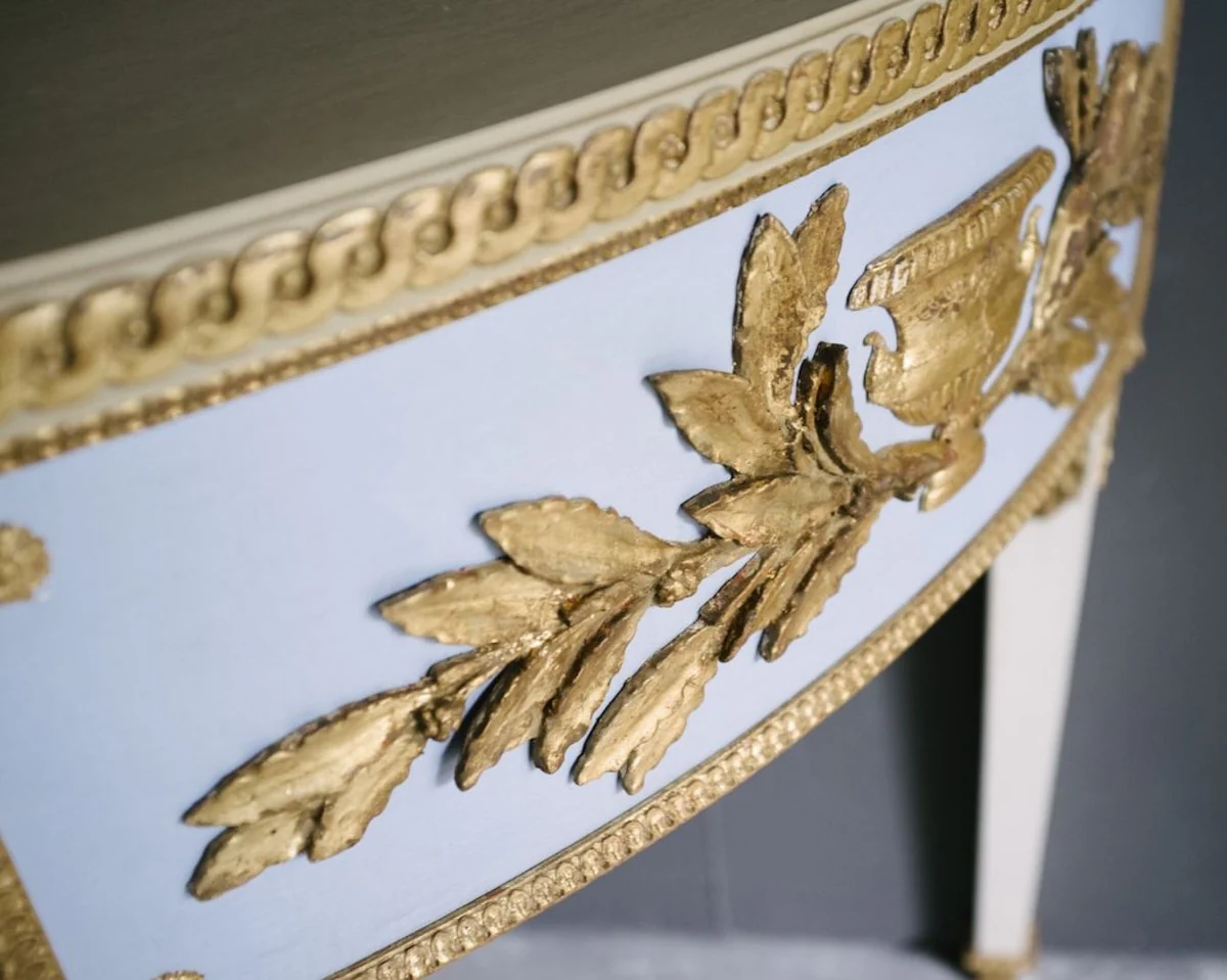 Casa Padrino Consola Barroco de Lujo Azul / Blanco / Oro 150 x 75 x H. 91 cm - Mesa de Consola Hecha a Mano de Estilo Antiguo