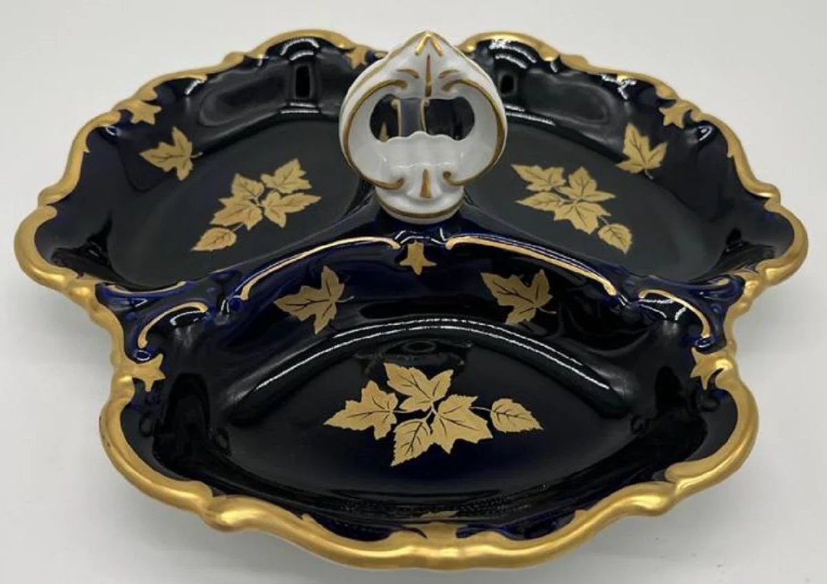 Casa Padrino Cuenco de Servicio de Porcelana Barroca de Lujo con Asa Azul Oscuro / Blanco / Oro ? 25 cm - Cuenco para Pasteler¨ªa y Frutos Secos - Reichenbach Porzellan - Hecho en Alemania