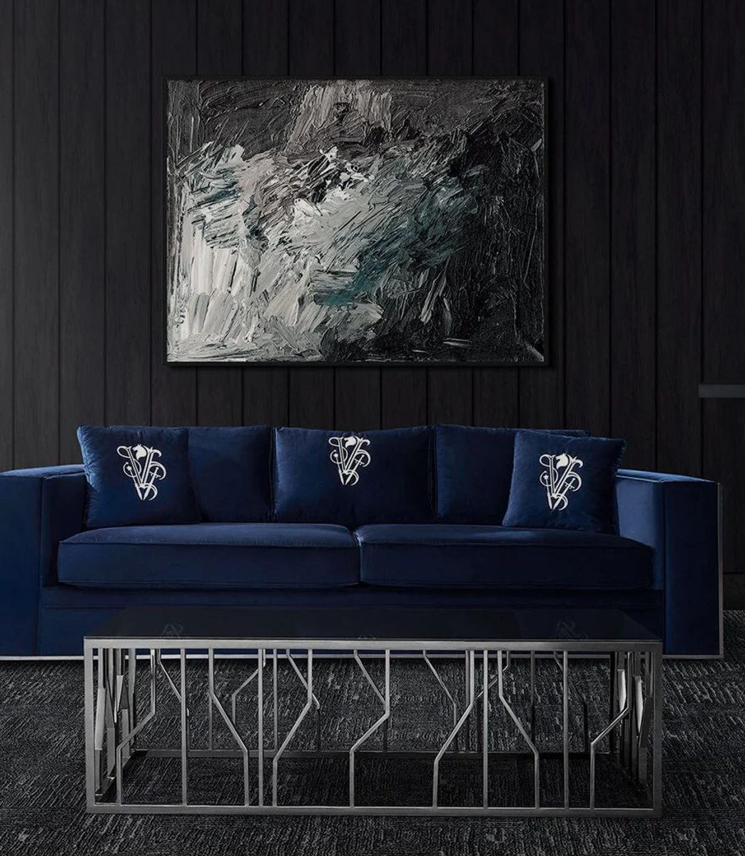 Casa Padrino mesa de centro de lujo plata / negro 125 x 65 x A. 43 cm - Mesa de sal¨®n rectangular de acero inoxidable con tapa de vidrio - Muebles de sal¨®n - Calidad de Lujo