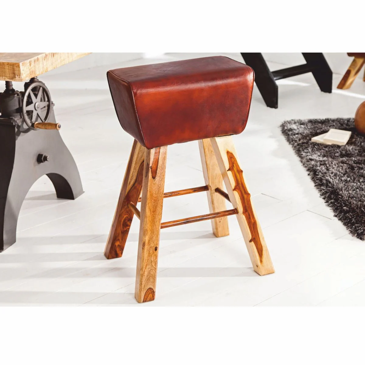 Casa Padrino Designer - Silla de bar de cuero genuino, marrón - Taburetes - Furniture Restaurant Hotel