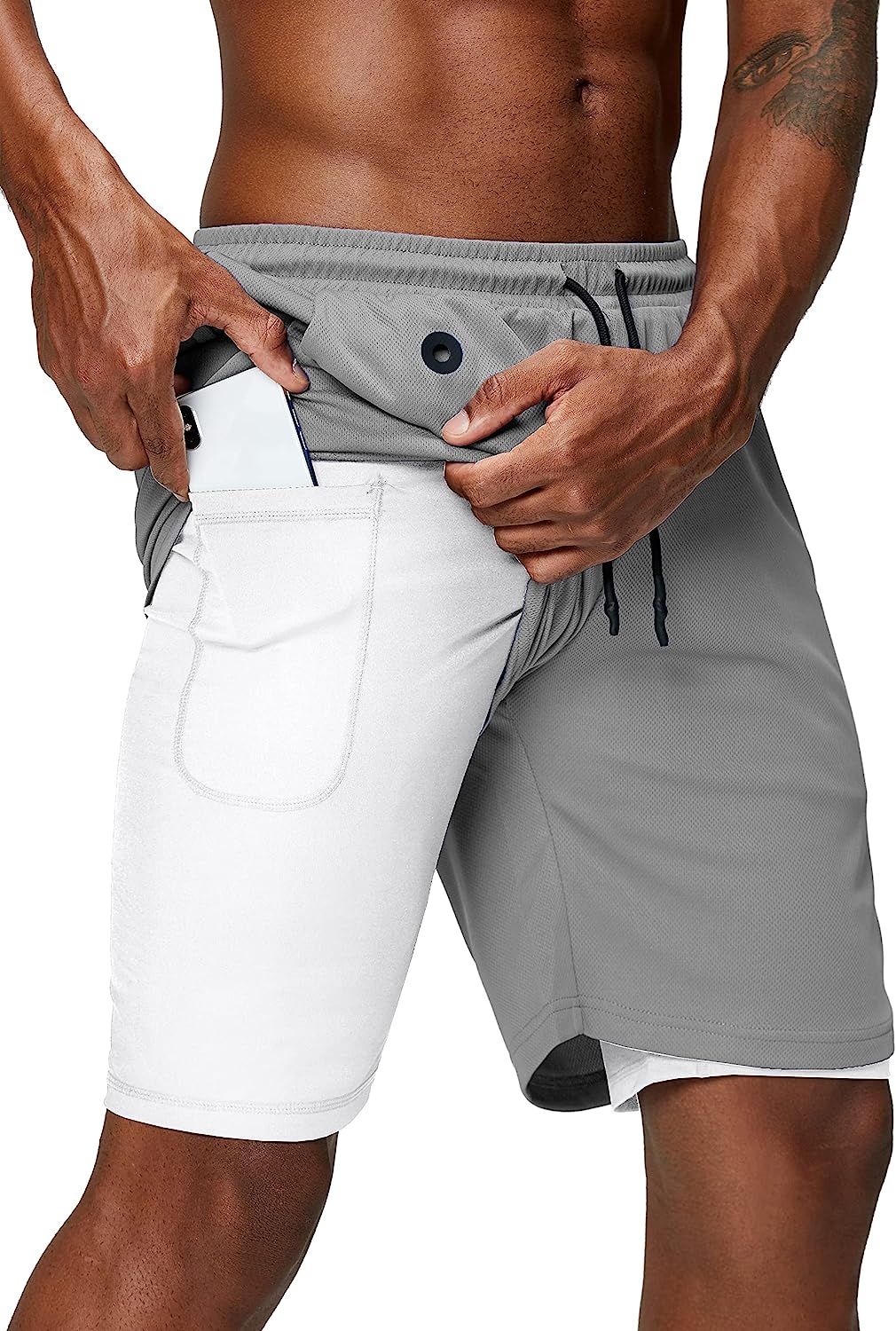 Men's 2 in 1 Running Shorts Gym Workout Quick Dry Mens Shorts with Phone Pocket