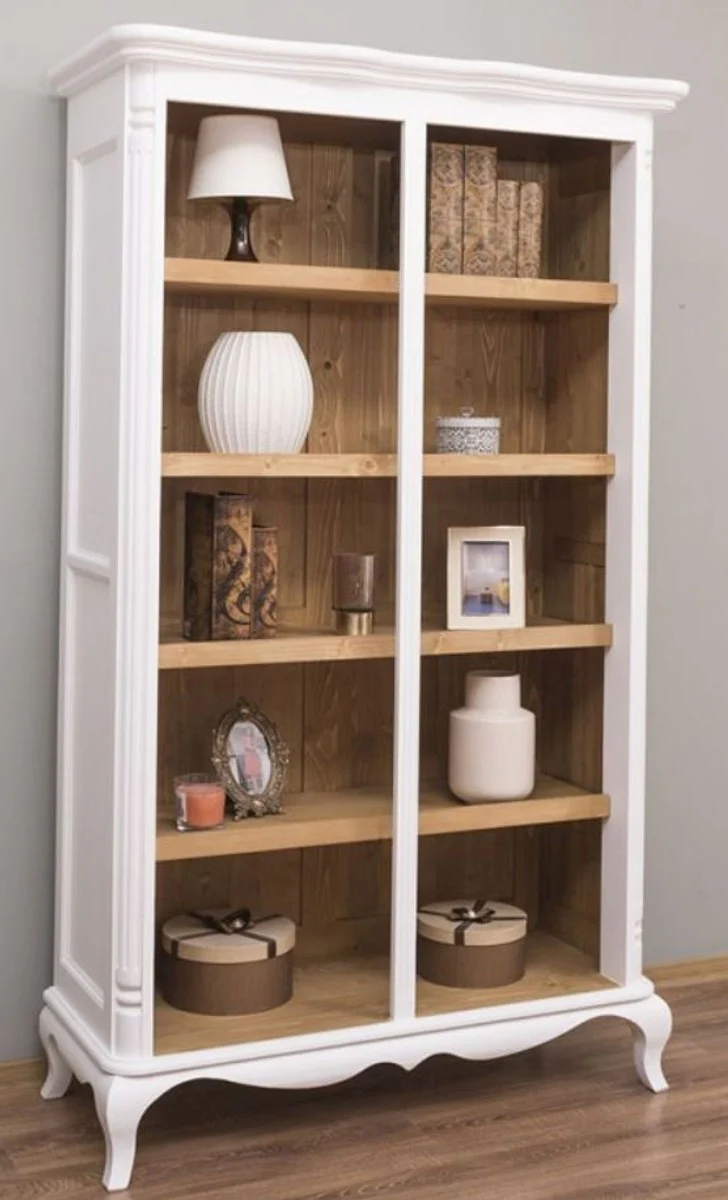 Casa Padrino gabinete de estante estilo campestre blanco / natural 112 x 49 x A. 190 cm - Gabinete de madera maciza - Gabinete de sala de estar - Gabinete de oficina - Muebles de estilo campestre