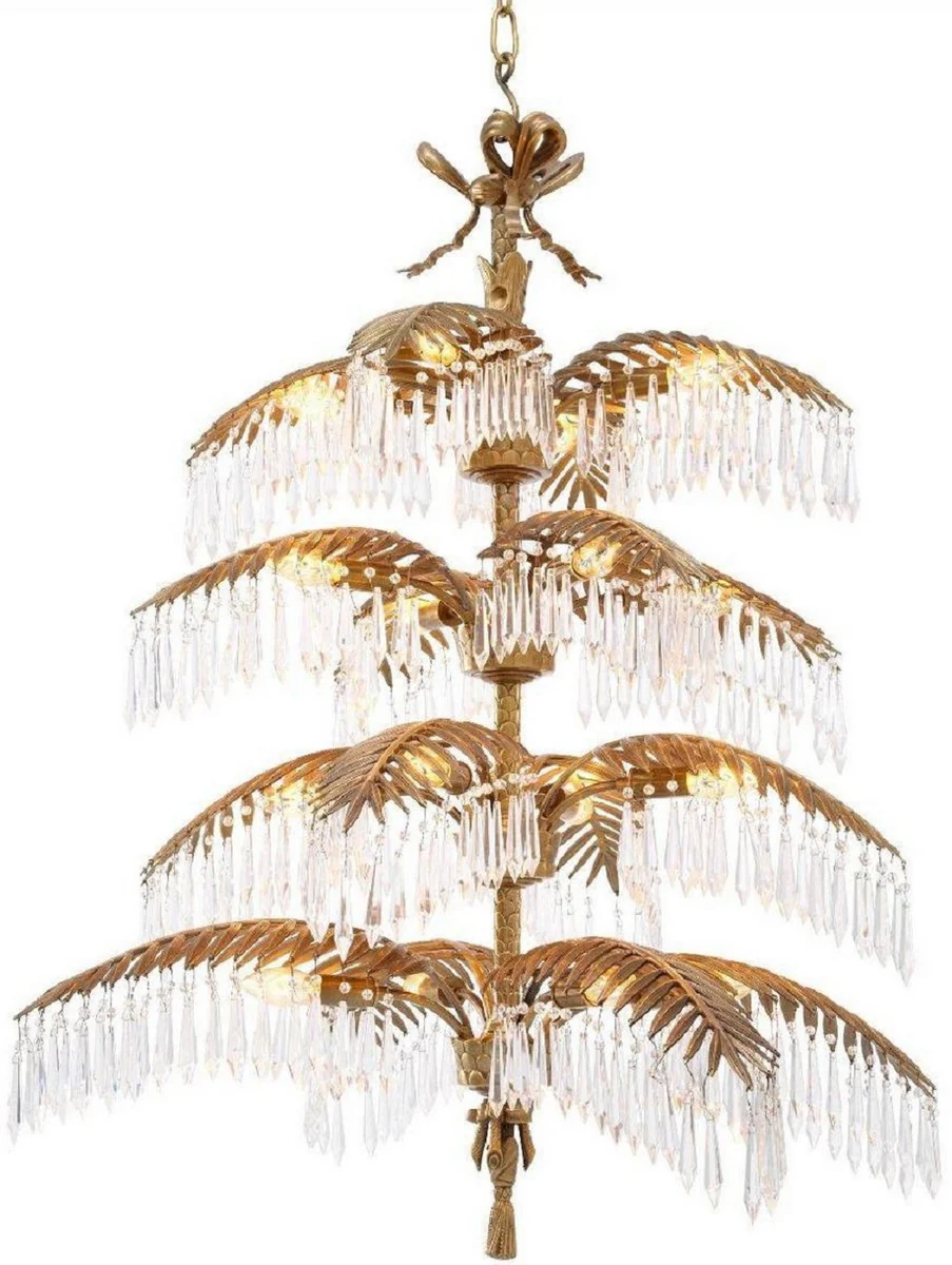 Casa Padrino lámpara de araña de lujo de latón con cristal latón vintage 95 x 95 x A. 106 cm - Lámpara de araña en diseño de palma - Calidad de Lujo