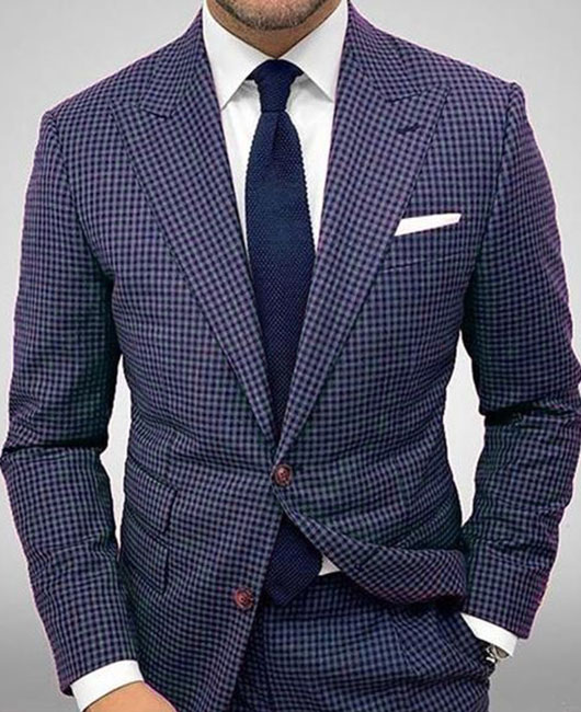 Business Plaid Single Breasted Lapel Collar Pockets Design Blazer