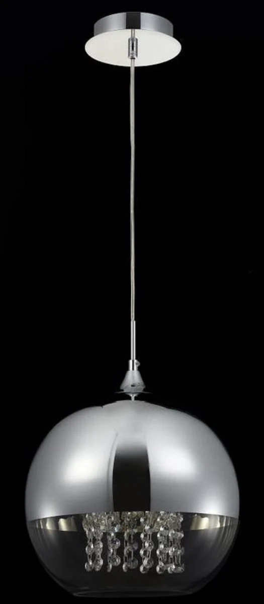 Casa Padrino lámpara colgante plata Ø 30 x H. 28 cm - Lámpara Colgante con Pantalla Redonda y Colgantes de Cristal de Primera Calidad