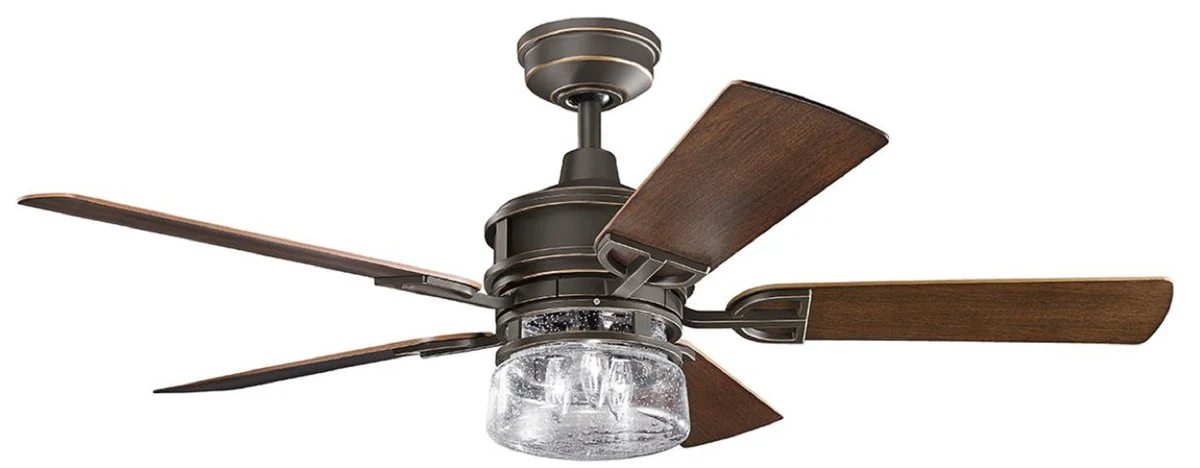 Casa Padrino ventilador de techo de lujo con iluminación LED y control remoto bronce / marrón 132 x A. 48 cm - Calidad de Lujo