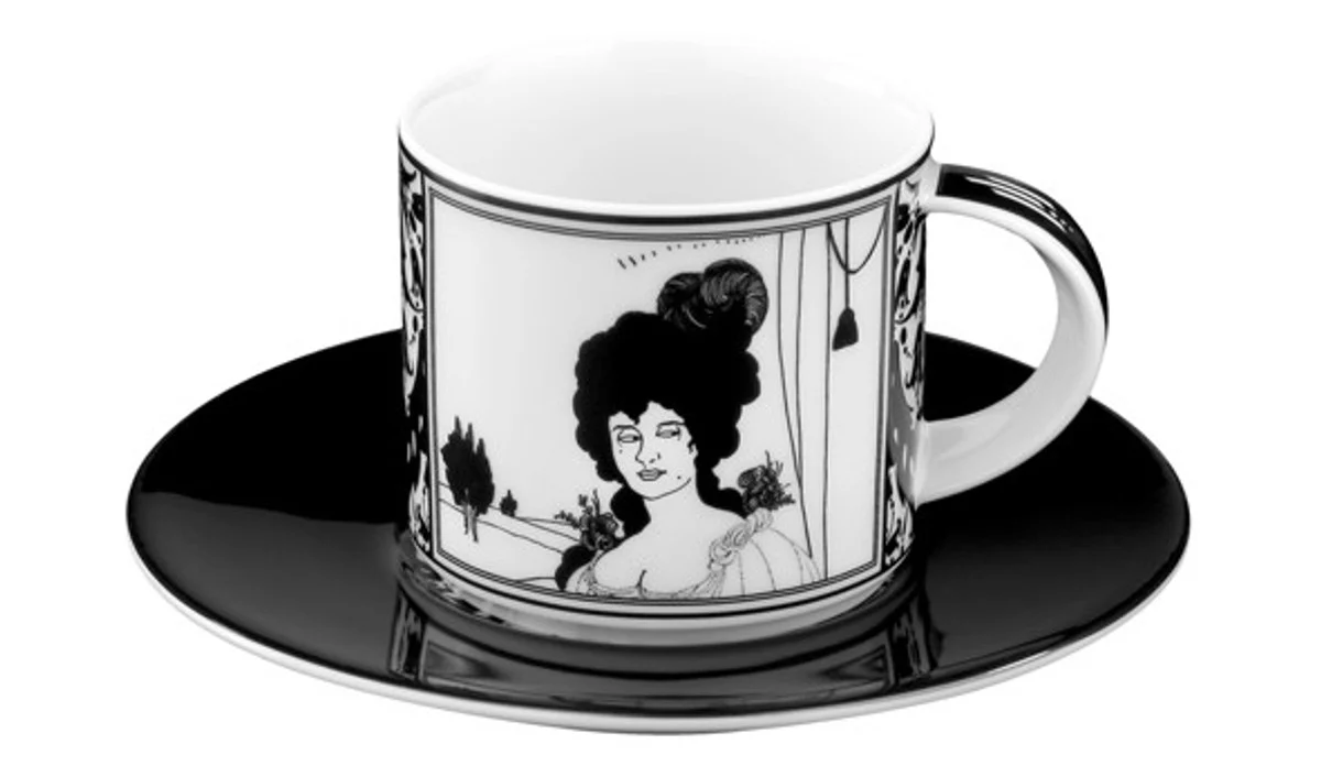 Handmade mocha porcelain cup with a motif of Audrey Beardsley Portrait 0.09 Ltr - finest quality from the Tettau porcelain factory - beautiful espresso cup