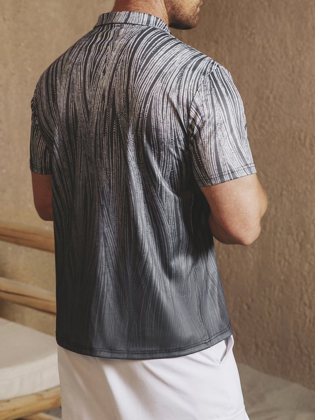 Ombre Geometric Button Short Sleeve Polo Shirt