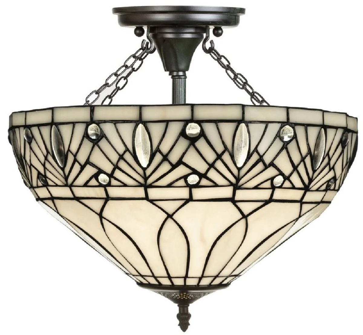 Casa Padrino Lámpara de Techo Tiffany de Lujo Blanco / Negro Ø 40 x A. 50 cm - Hecho a Mano de Numerosas Piezas de Mosaico de Vidrio