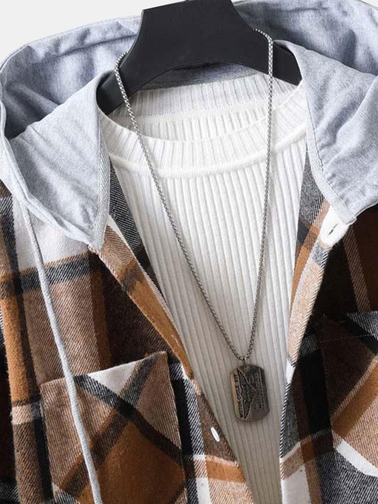 Long Sleeve Hooded Flannel Plaid Overshirt