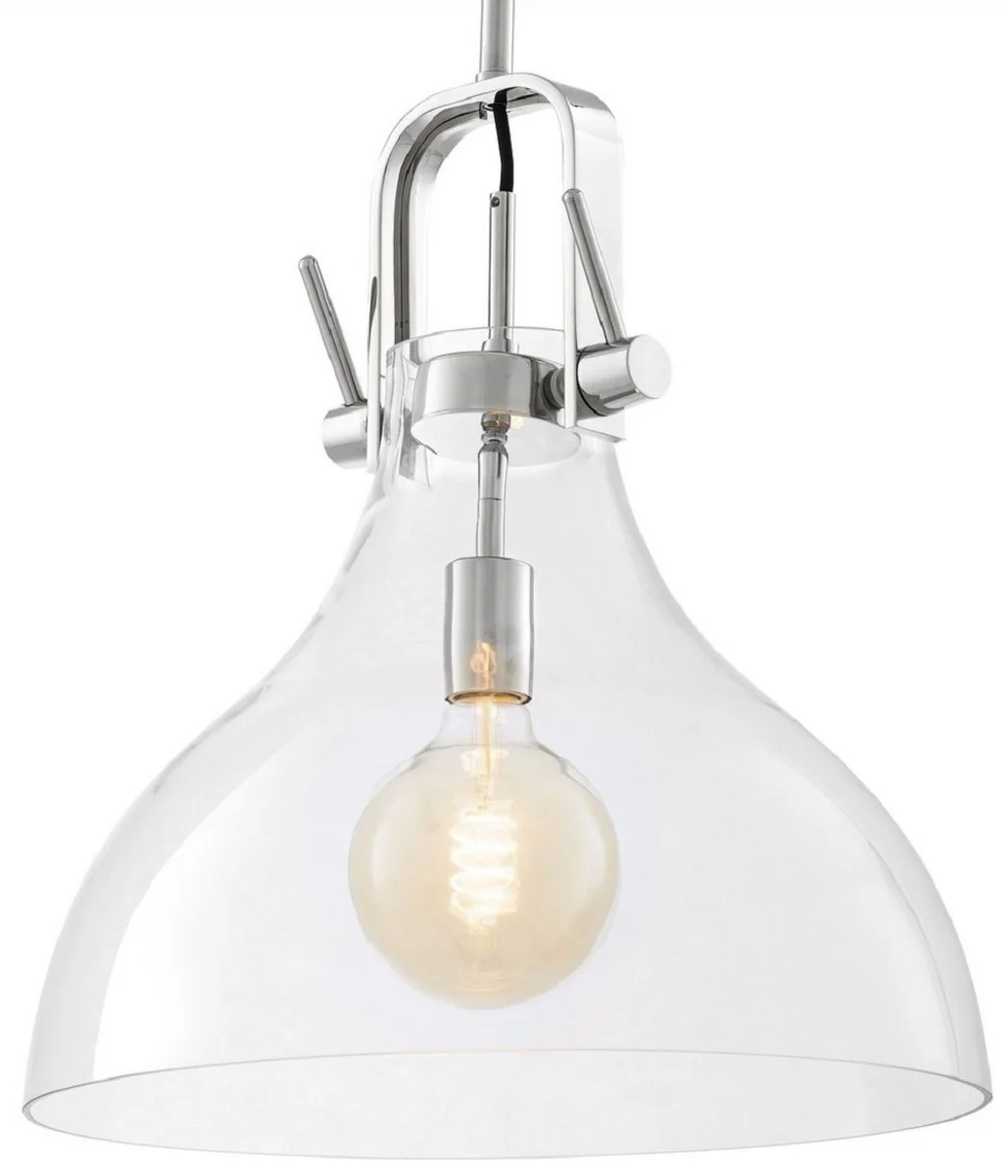 Casa Padrino lámpara colgante de diseño industrial de lujo plata Ø 42,5 x A. 45 cm - Elegante lámpara colgante de estilo industrial con pantalla redonda de vidrio - Luces de estilo industrial