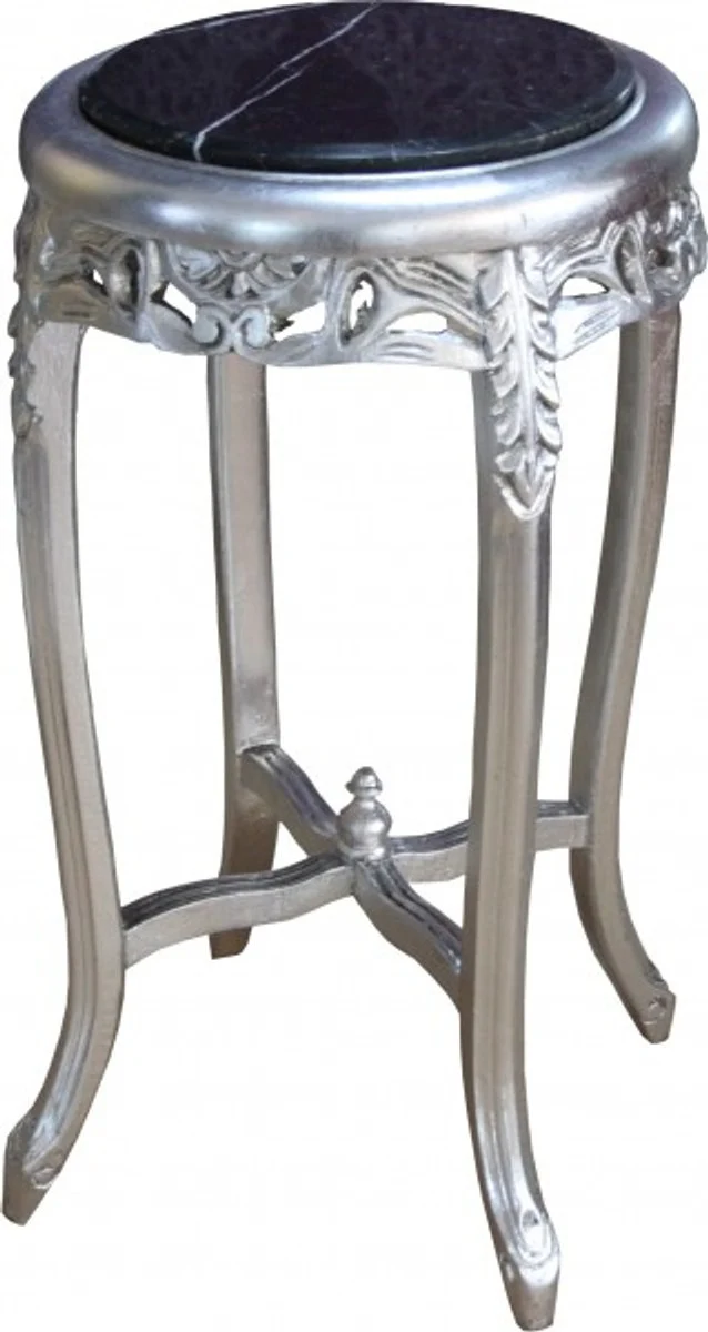 Casa Padrino Baroque table with marble top round silver / black 72 x 39 cm antique style