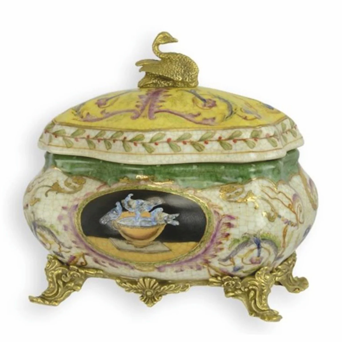 Casa Padrino caddy de t¨¦ de porcelana barroco colorido / lat¨®n A. 17 cm - Accesorios decorativos