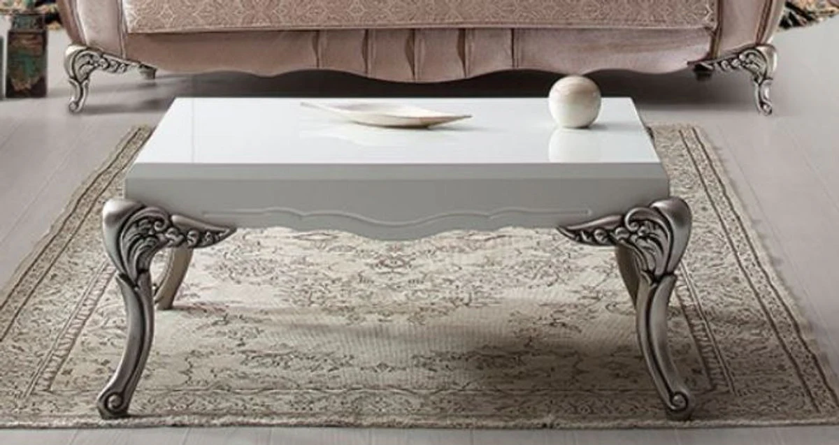 Casa Padrino conjunto de sala de estar barroco de lujo rosa / plata - 2 Sof¨¢s y 2 Sillones y 1 Mesa de Centro - Muebles de sala elegantes en estilo barroco